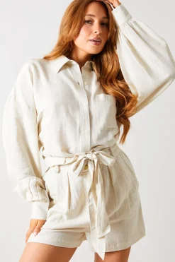 Linen Look Tie Waist Shorts|In The Style New