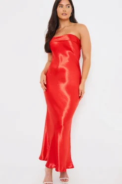 Liquid Satin Bandeau Cut Out Back Maxi Dress|In The Style Hot