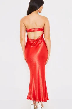 Liquid Satin Bandeau Cut Out Back Maxi Dress|In The Style Hot