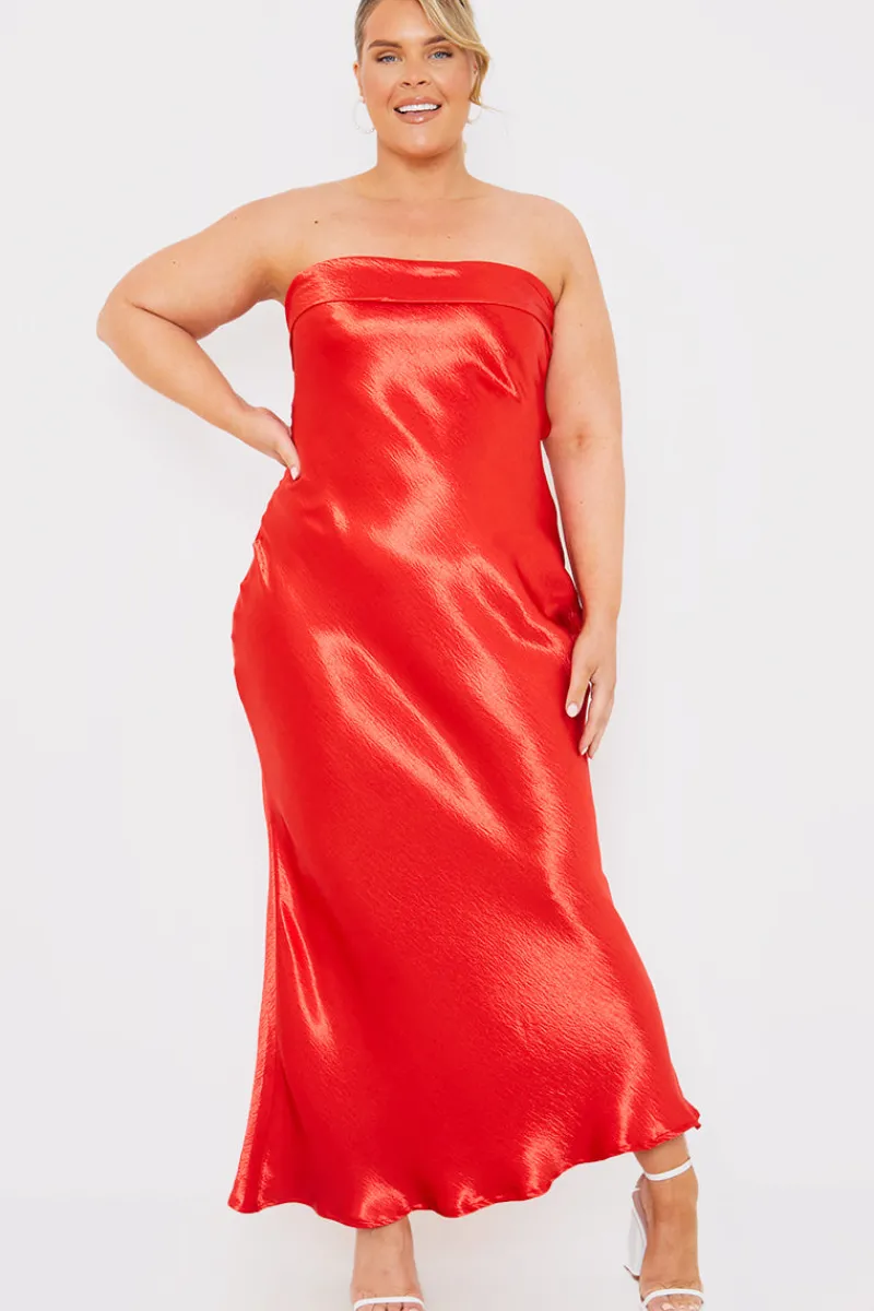 Liquid Satin Bandeau Cut Out Back Maxi Dress|In The Style Hot