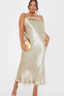 Liquid Satin Bandeau Cut Out Back Maxi Dress|In the Style