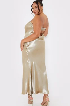 Liquid Satin Bandeau Cut Out Back Maxi Dress|In the Style