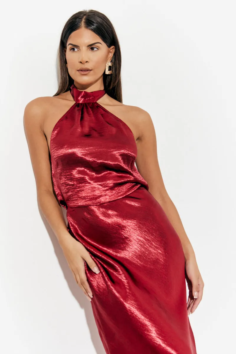 Liquid Satin Halterneck Cowl Back Midaxi Dress|In The Style Best