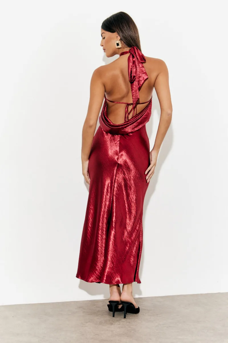 Liquid Satin Halterneck Cowl Back Midaxi Dress|In The Style Best