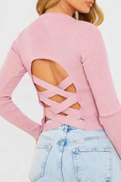 Long Sleeve Lace Back Crop Top|In the Style Hot