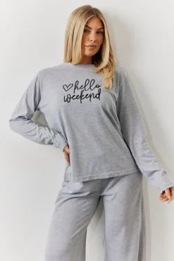 Long Sleeve Top and Trouser Slogan PJ Set|In The Style Hot
