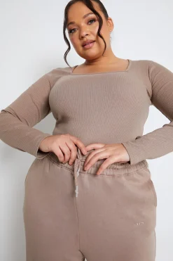 Long Sleeved Ribbed Square Neck Bodysuit|In The Style Discount