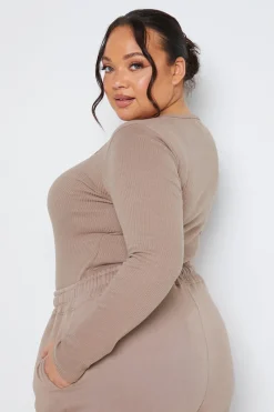 Long Sleeved Ribbed Square Neck Bodysuit|In The Style Discount
