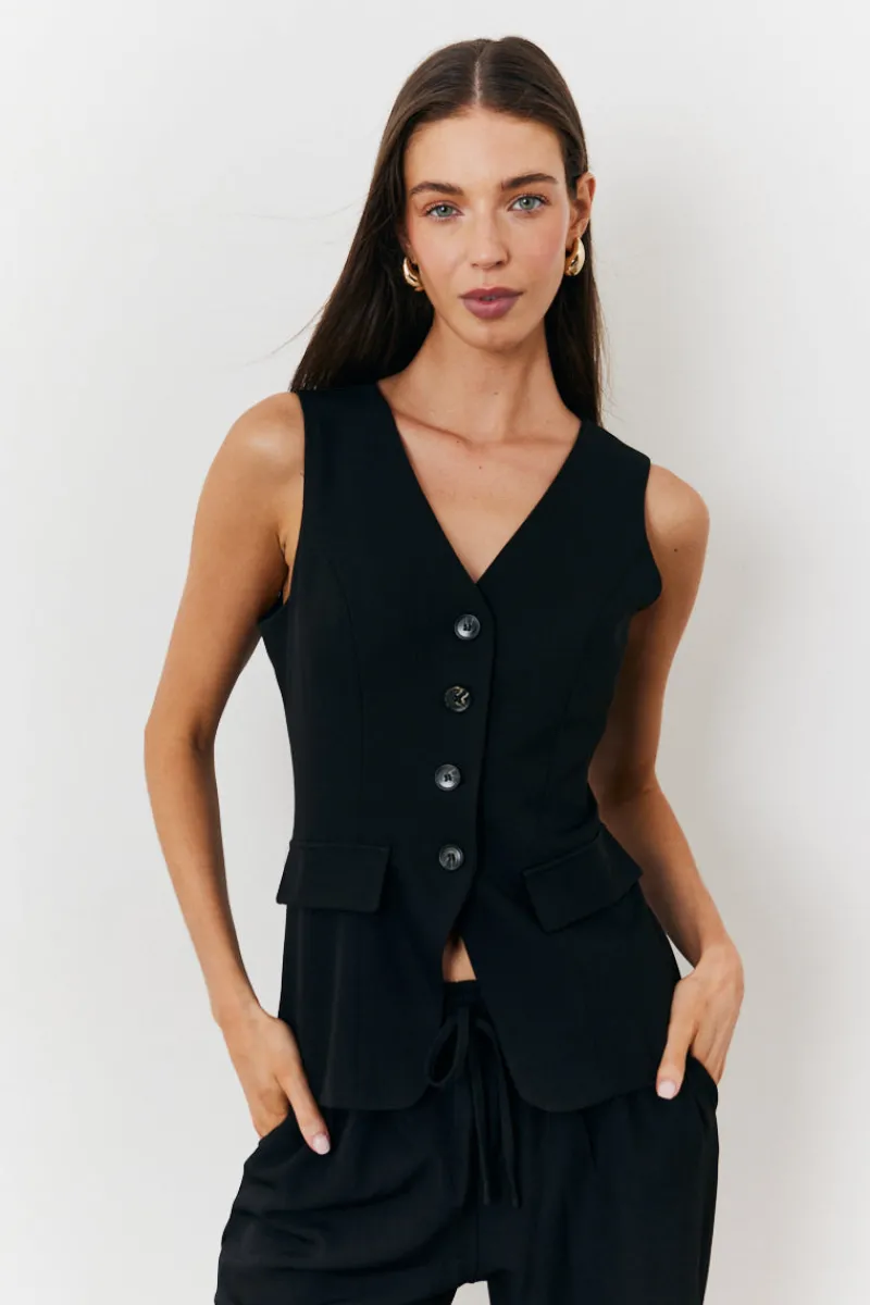 Longline Button Through Waistcoat|In The Style Online