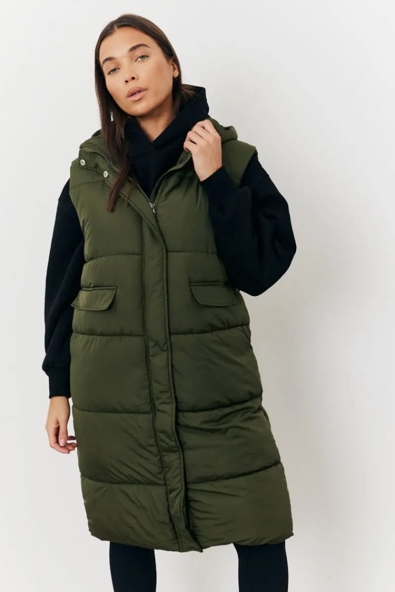 Longline Hooded Puffer Gilet|In The Style Clearance