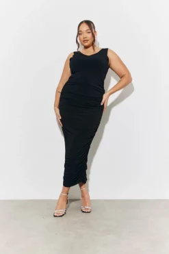 Magic Sculpting Plunge Neck Ruched Detail Midaxi Dress|In The Style New
