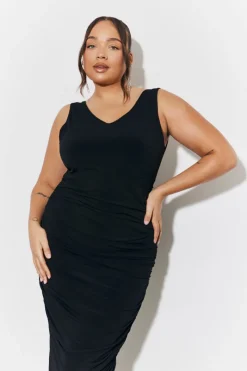 Magic Sculpting Plunge Neck Ruched Detail Midaxi Dress|In The Style New