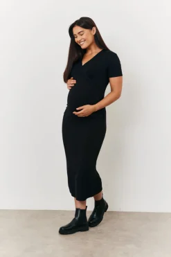 Maternity Short Sleeve Midi Wrap Dress|In the Style Online