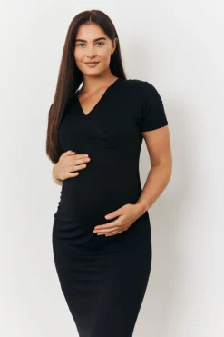 Maternity Short Sleeve Midi Wrap Dress|In the Style Online