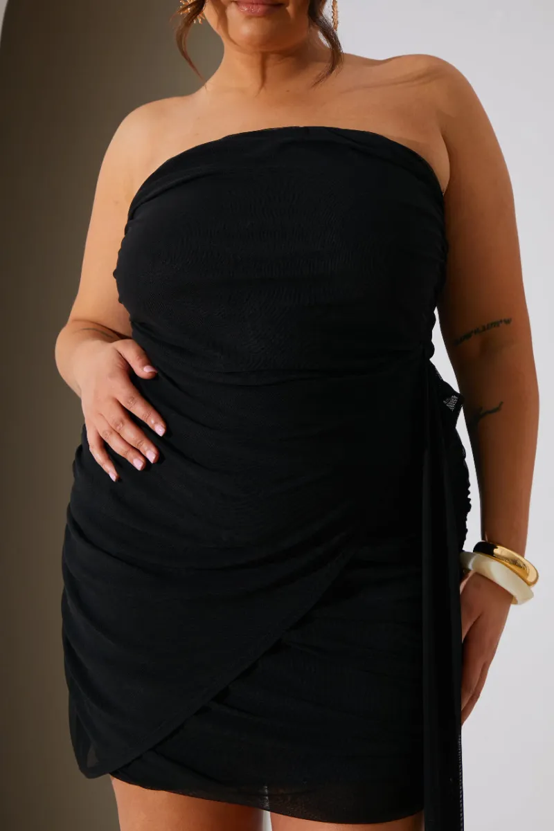 Mesh Bandeau Drape Mini Dress|In the Style Clearance