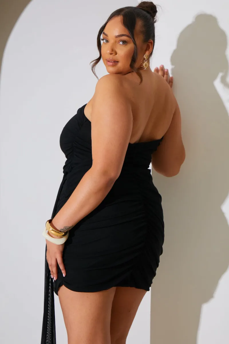 Mesh Bandeau Drape Mini Dress|In the Style Clearance