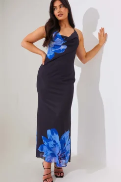 Mesh Floral Halterneck Cowl Maxi Dress|In the Style Outlet