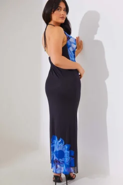 Mesh Floral Halterneck Cowl Maxi Dress|In the Style Outlet