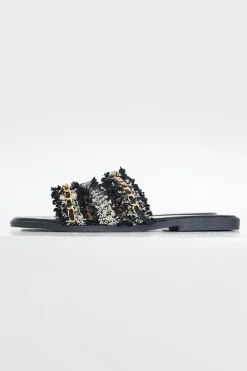 Metallic Faux Leather Flat Sandal|In The Style Online