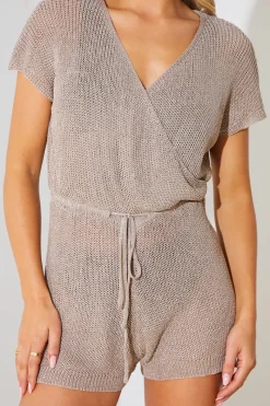Metallic Knit Drawstring Playsuit|In the Style Discount