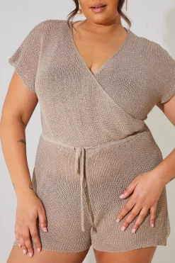 Metallic Knit Drawstring Playsuit|In the Style Discount