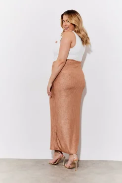 Metallic Rib Split Midaxi Co-Ord Skirt|In the Style Clearance
