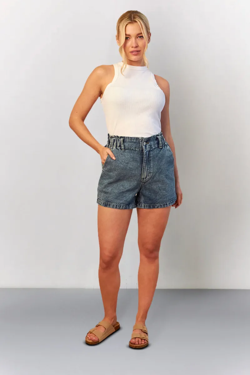 Denim Paper Bag Shorts|In The Style Discount