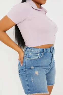Mid Wash Ripped Denim Shorts|In The Style Outlet