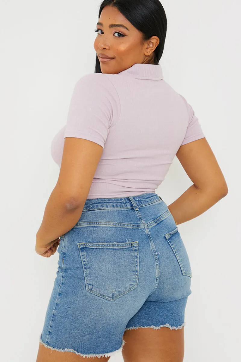 Mid Wash Ripped Denim Shorts|In The Style Outlet