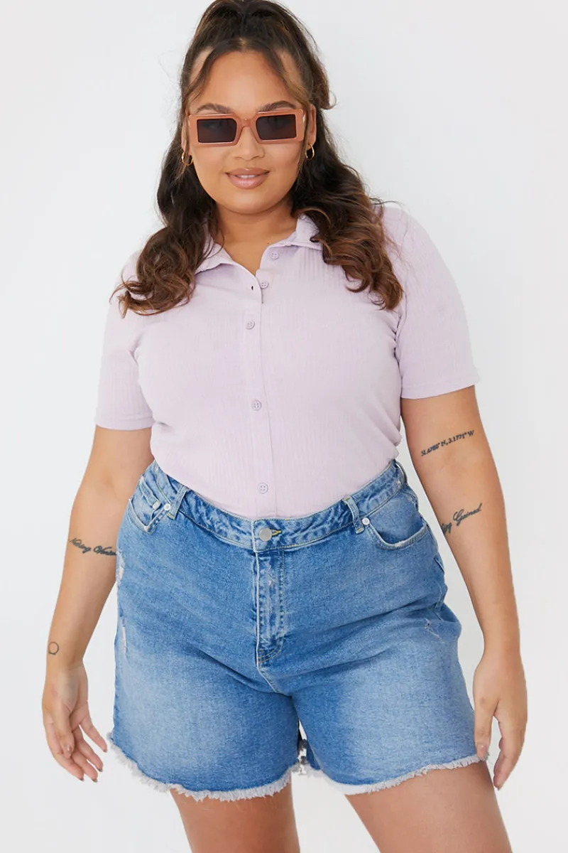 Mid Wash Ripped Denim Shorts|In The Style Outlet