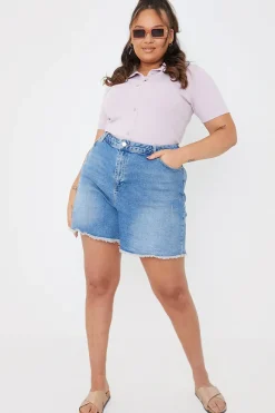 Mid Wash Ripped Denim Shorts|In The Style Outlet
