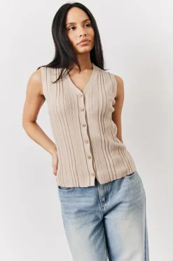 Mocha Ribbed Button Up Knitted Waistcoat|In The Style Hot