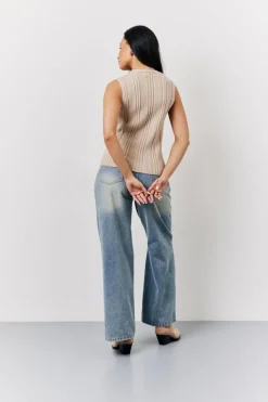 Mocha Ribbed Button Up Knitted Waistcoat|In The Style Hot