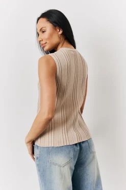 Mocha Ribbed Button Up Knitted Waistcoat|In The Style Hot