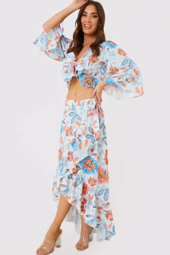 Floral Frill Detail Wrap Maxi Skirt|In the Style