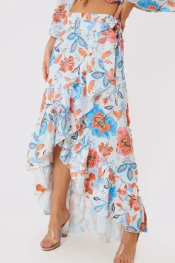 Floral Frill Detail Wrap Maxi Skirt|In the Style