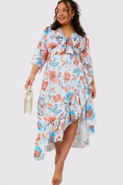 Floral Frill Detail Wrap Maxi Skirt|In the Style