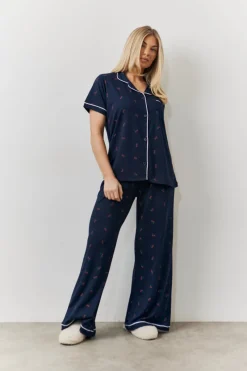 Cherry Print Shirt and Trouser PJ Set|In the Style Clearance