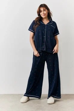 Cherry Print Shirt and Trouser PJ Set|In the Style Clearance