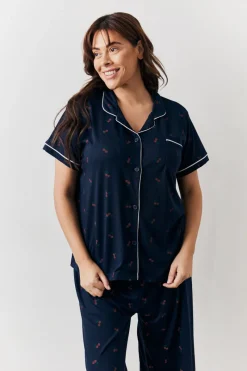 Cherry Print Shirt and Trouser PJ Set|In the Style Clearance