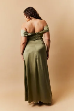 Satin Bardot Ruched Maxi Dress|In The Style New