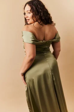 Satin Bardot Ruched Maxi Dress|In The Style New