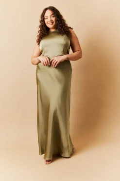 Satin Cowl Back Maxi Dress|In The Style Clearance