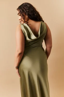 Satin Cowl Back Maxi Dress|In The Style Clearance