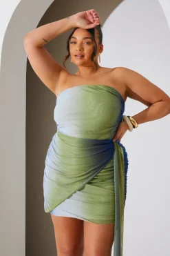 Ombre Mesh Bandeau Drape Mini Dress|In the Style Outlet