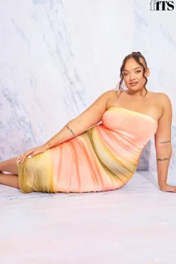 Ombre Mesh Bandeau Midi Dress|In the Style