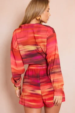 Ombre Print Chiffon Lined Co-Ord Beach Shorts|In the Style Discount