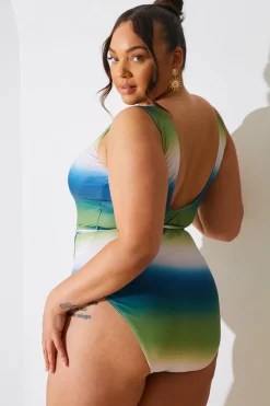 Ombre Scoop Neck Belt Detail Swimsuit|In the Style Sale