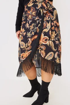 Paisley Print Wrap Midi Skirt|In the Style Online