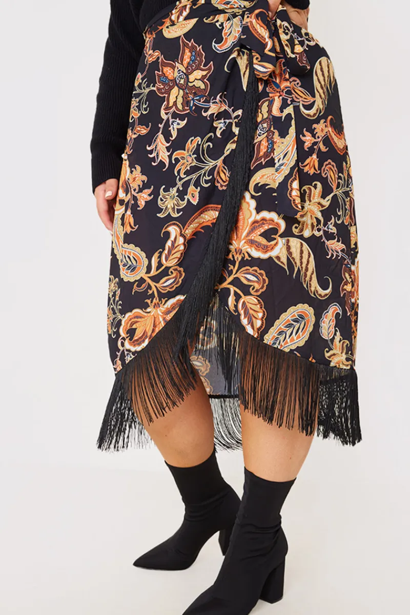 Paisley Print Wrap Midi Skirt|In the Style Online
